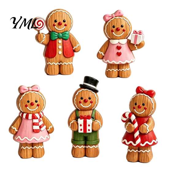 Funny Holiday Party Favors Cartoon Gingerbread Wooden Ornament, Double-sided Printed Desktop Tabletop Figurines, Decorative Signs Craft for