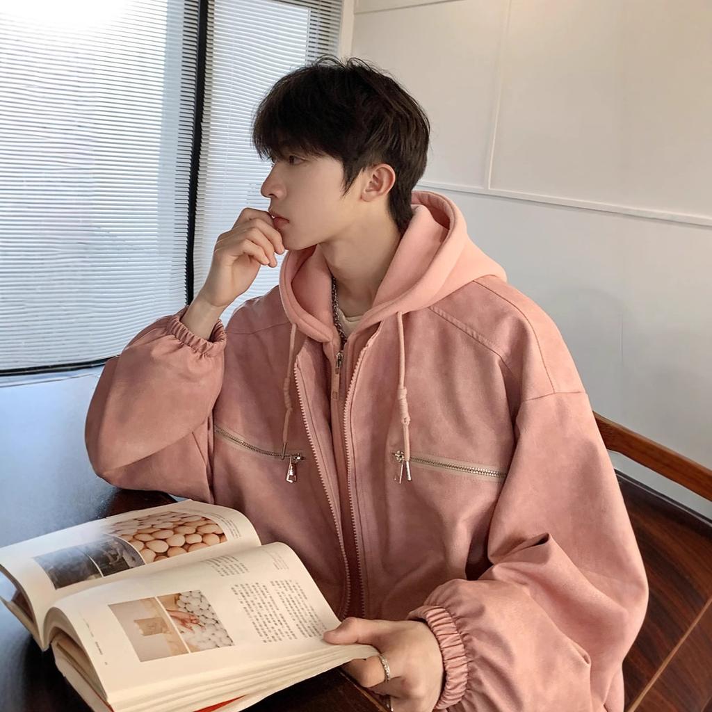 Fake Two-piece Sweatshirt PU Leather Jacket for Men In Autumn Plus Fat Plus Size Fat People Loose Design Handsome Jacket