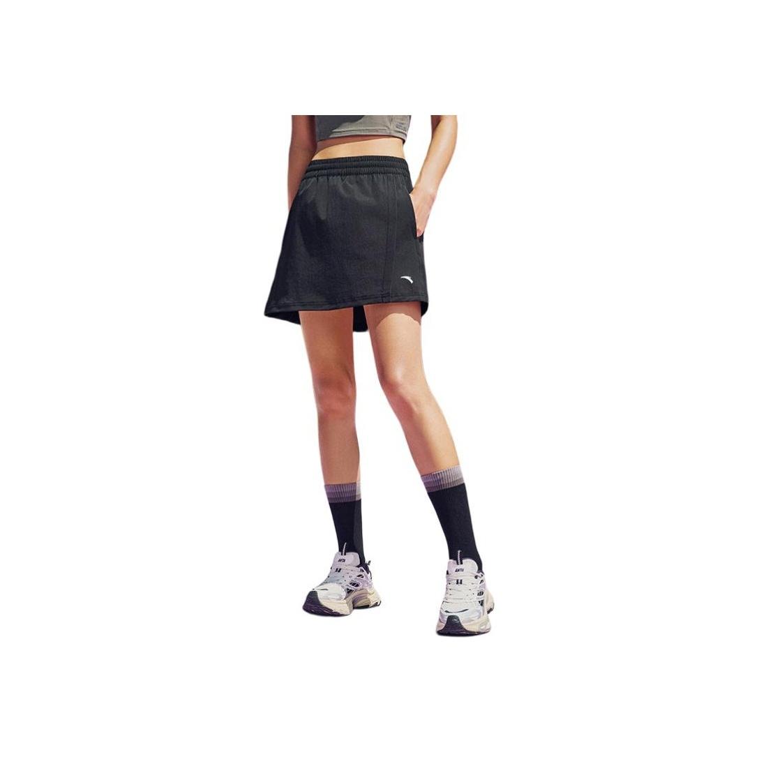 

Anta Training Series Solid Color Mid Waist Soft Breathable Versatile Casual Skirt Women skirts Black 962527201-4 XS