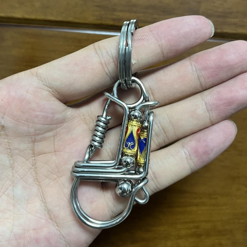 Stainless steel Keychains, Handmade Hook Buckle Multicolor Bead Mechanical Car Key Ring, Halloween Men Gift Hanging Home Crafts