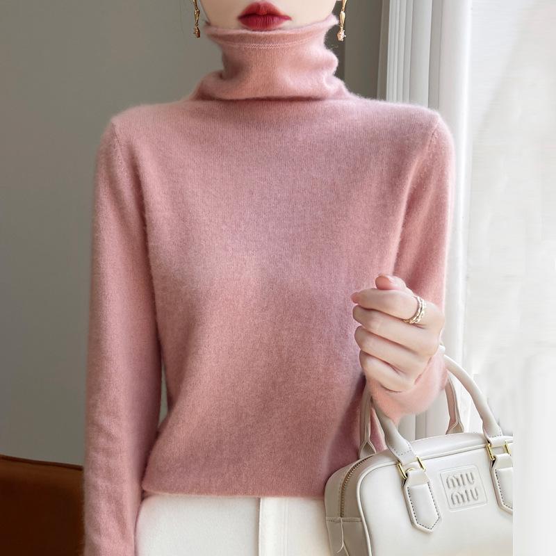 Women's 100% Pure Wool Turtleneck Sweater - Fashionable Autumn/Winter Knitted Cashmere Base Layer Top