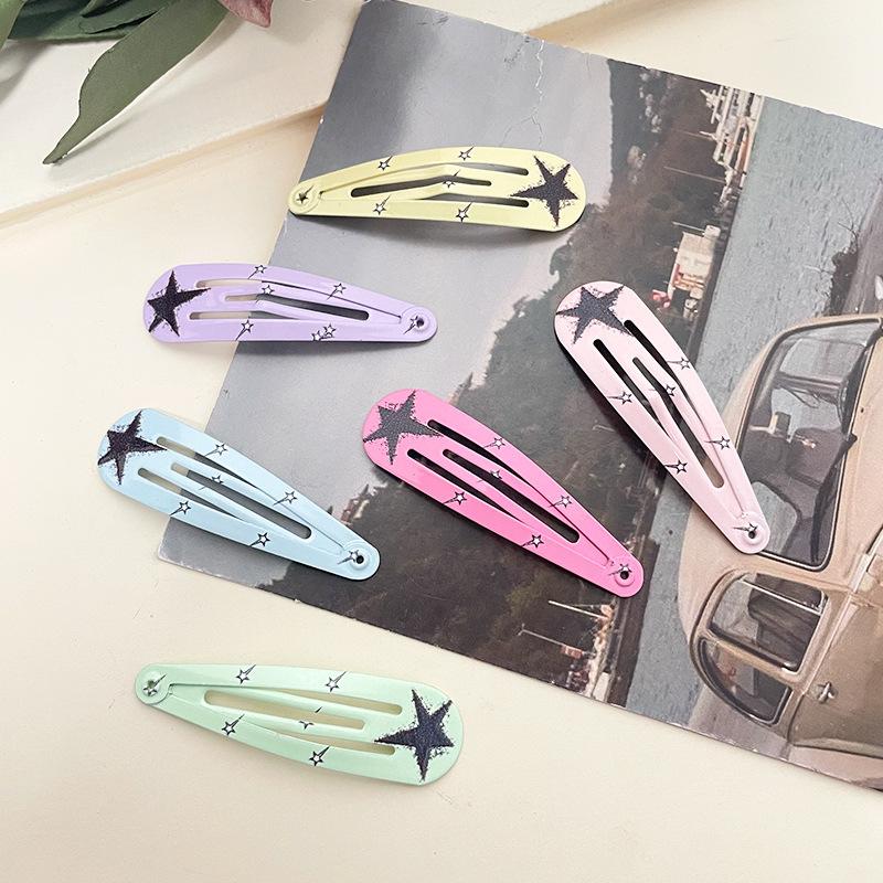 New European and American Style Bangs Hair Clip Side Clip Children's Hair Clip BB Clip Hair Accessories Water Drop Clip Printed Five-Pointed Star