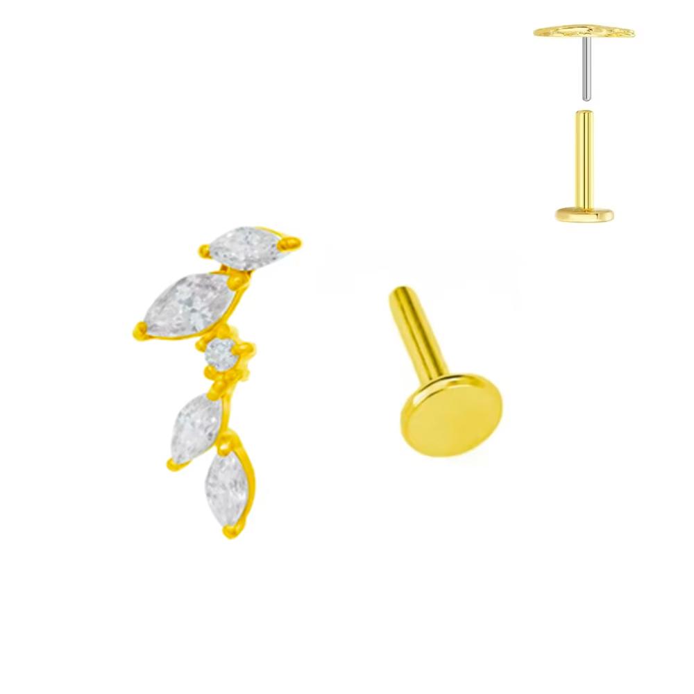 ASTM F136 G23 Titanium Leaf Branch Push In Threadless Labret Piercing 16/18/20G Earring Stud Cartilage Body Jewelry