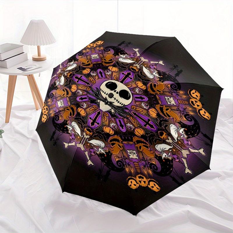 Halloween Theme The Nightmare Before Christmas Automatic 3-Fold Umbrella Design, Cute Cartoon Pattern, Portable Outdoor Umbrella, Perfect, H