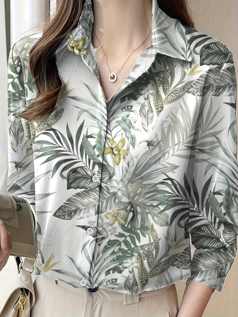 Women's Floral Printed Long Sleeve Blouse Fashion Tops Women's Elegant Blouse Tops Women's Commuter Office Clothing