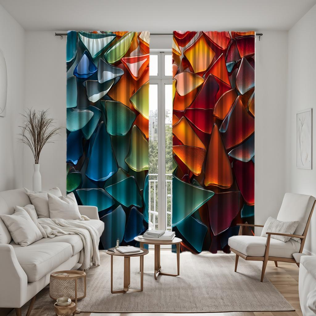 2pcs HD Colorful Glass Art Deco Curtain Color System Digital Printed Curtain Home Decoration Style Decoration Living Room Bed