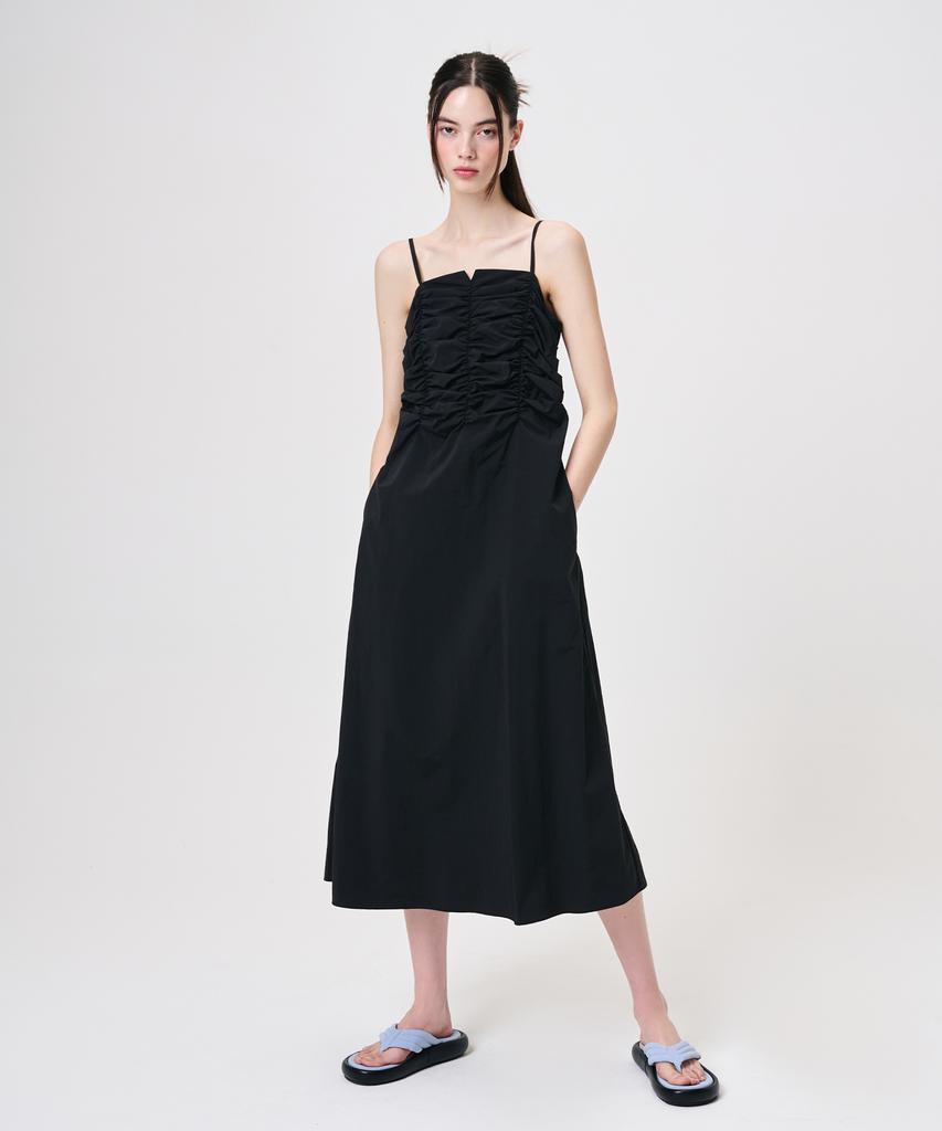 Etmont Slip Heart Neck Shirring Dress, Black