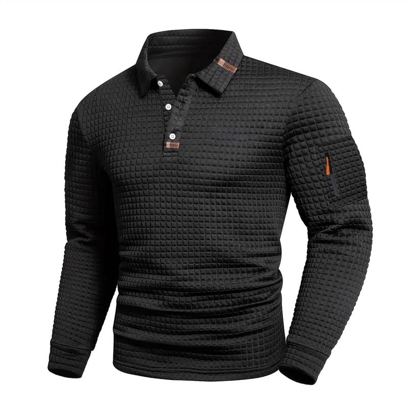 Spring Autumn Men's Casual Polos Fashion Long-Sleeved Polka Dot Jacquard Solid Color Polo Shirts Comfortable Fit Tops