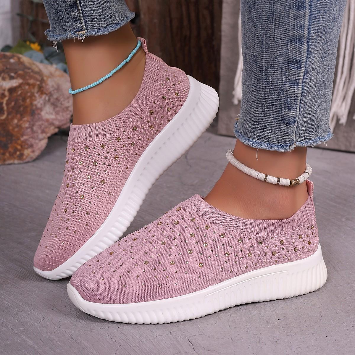 

Autumn new casual breathable rhinestone flying woven mesh women s shoes trendy sports shoes 43