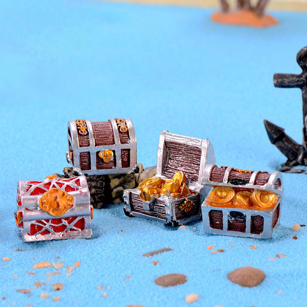 4pcs Treasure Chest Box Fish Tank Aquarium Decoration Cartoon Treasure Box Mini Resin Underwater Ornaments Aquarium Ornaments