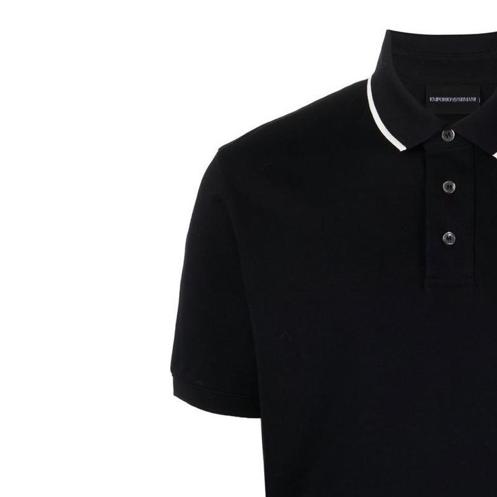 Emporio Armani FW22 Color Block Striped Logo Print Short Sleeve Polo Shirt Men polo shirts Black 6L1FA5-1JTKZ-0999