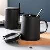 Retro Style Personalized Frosted Ceramic Mug Japanese Home Black Breakfast Cup with Lid and Spoon Office Mugs