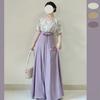 Chinese Tang Dynasty Style Hanfu, Flat Collar Top And One Piece Skirt, Wide Leg Pants, Temperament, Fashionable Suit For Women