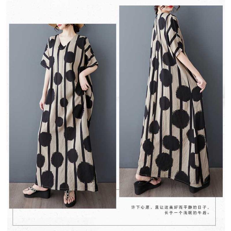 Thin Cotton and Linen Black Flower Robe Dress, Loose Long Skirt for Women