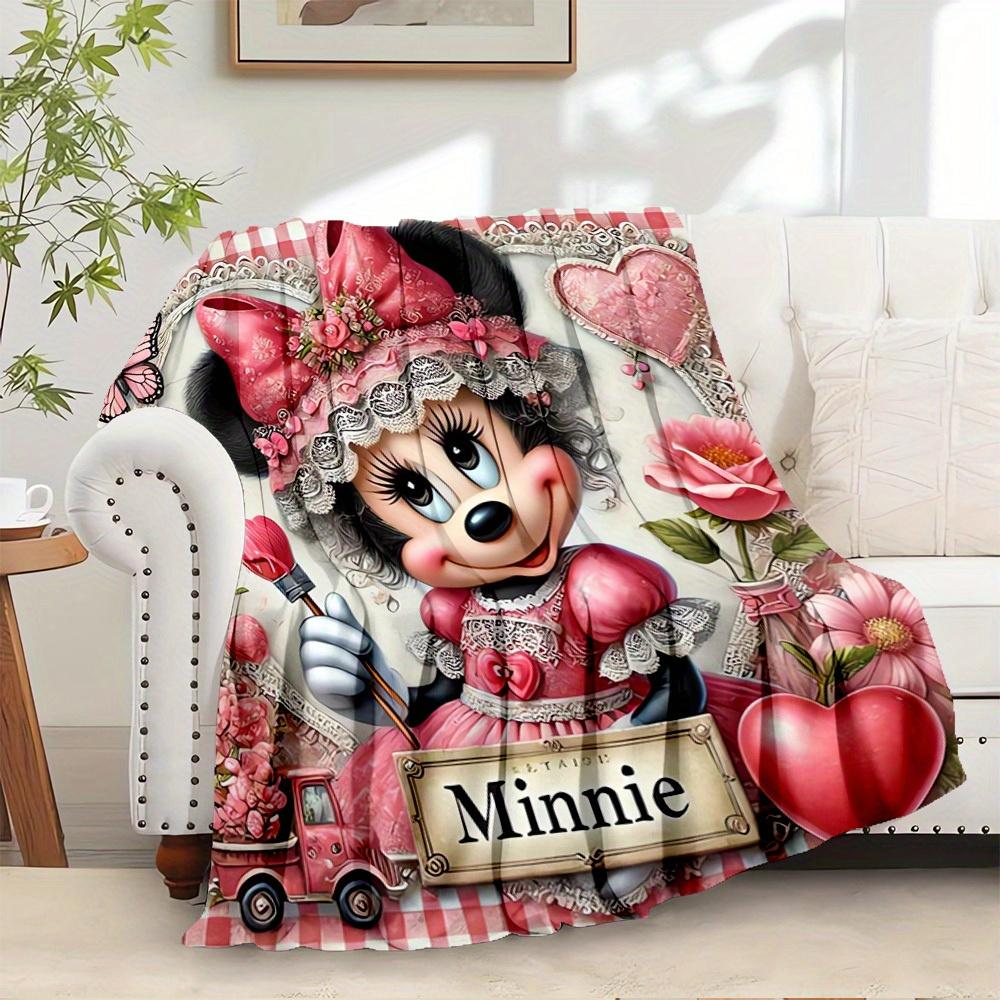 

1pc flannel minnie mouse floral bedding throw blanket sofa cover gift home decoration plush warm cozy light throw blanket 75x90cm