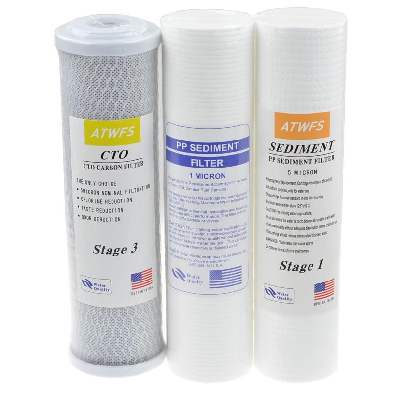 10-Inch Water Purifier Filter 5 micron PP Cotton+1 micron PP+ Activated Carbon Filter Cartridge
