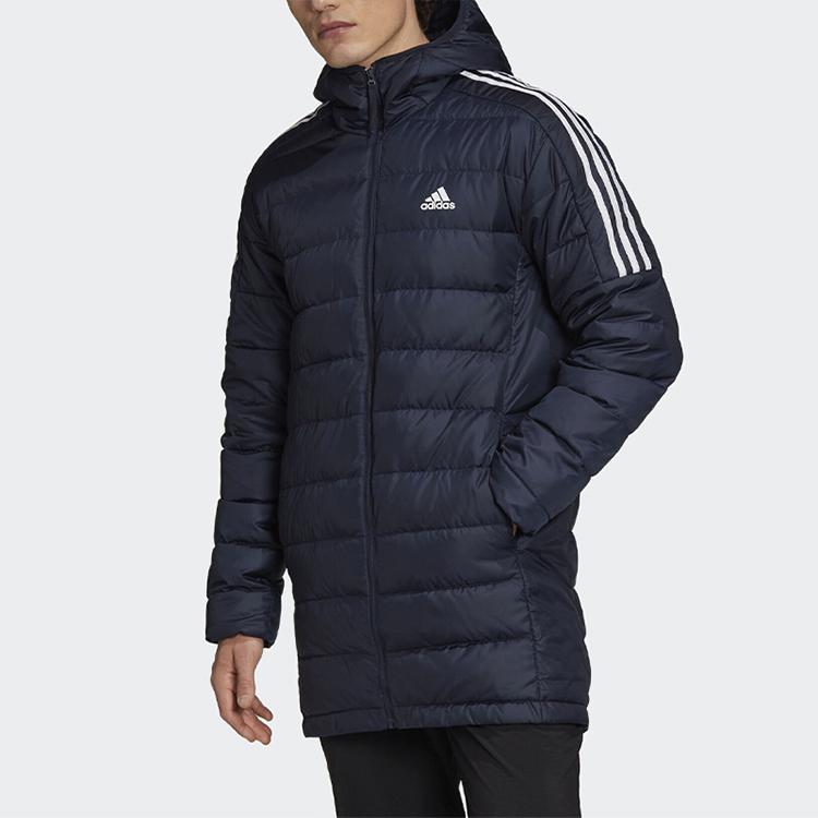 Adidas Colorblock Three-Stripe Sports Warm Jacket Long Sleeve Down Coat Men Outerwear Dark-Blue GH4605