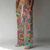 Men Vibrant Multicolor Circle Print Drawstring Straight Leg Lounge Pants With Hand Pockets For Hippie Street Outfit