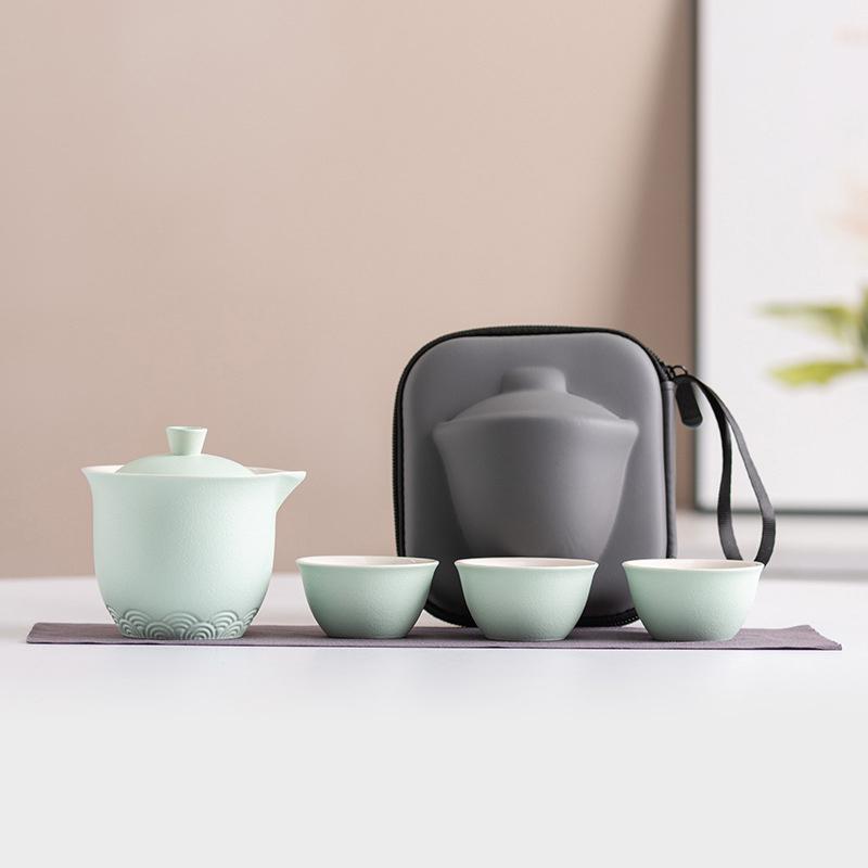 Chinese Style Travel Tea Set, Celadon Cover Bowl Small Set, One Pot, Three Cups, Fast Customer Cup, Portable Kung Fu Tea Maker