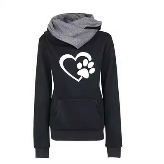 Women's Cat Paw Heart Hoodie - New Style Pullover for Outdoor Sports