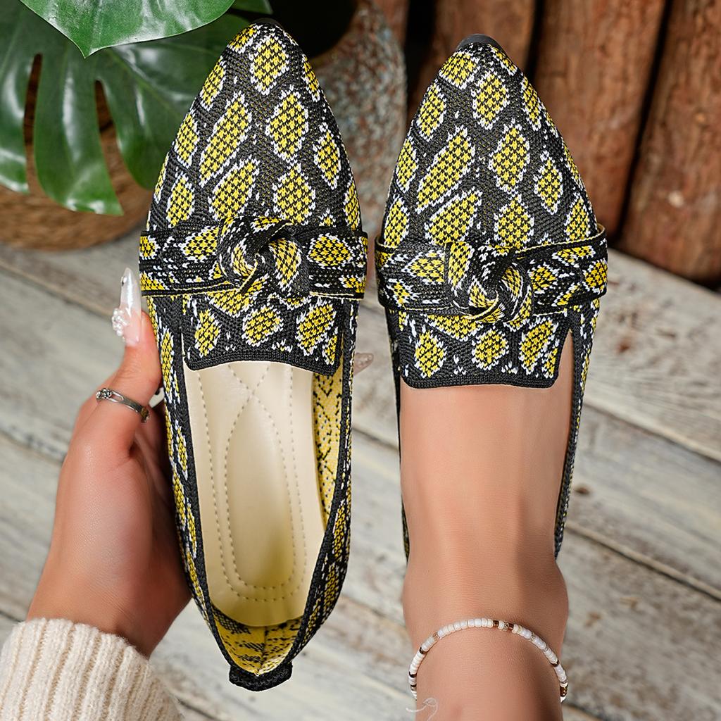 Women's Pointed Toe Flying Woven Loafers, Bow Decor Slim Fit Flat Shoes, Casual Slip On Daily Ladies Single Shoes