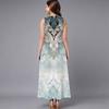 Women Plus Size Sleeveless Crew Neck Dress Graceful Small Floral Printed Flowy Calf Length Gown