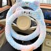 Winter Plush Women's Car Steering Wheel Cover Heated Warm Anti Slip Cute Cartoon Car Handle Cover Universal Car Accessories