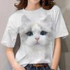 Women's Cat Print T-Shirt, Cute Short-Sleeve Summer Top, Breathable Casual