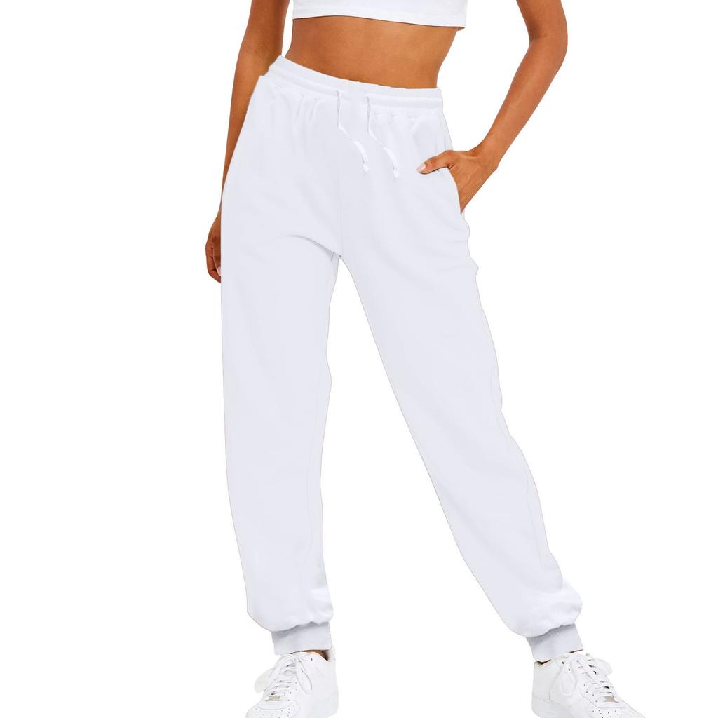 Solid Color Women Pants Pocket Long Women Ladies Solid Color Drawstring Elastic Waist Casual Loose Woman Clothing