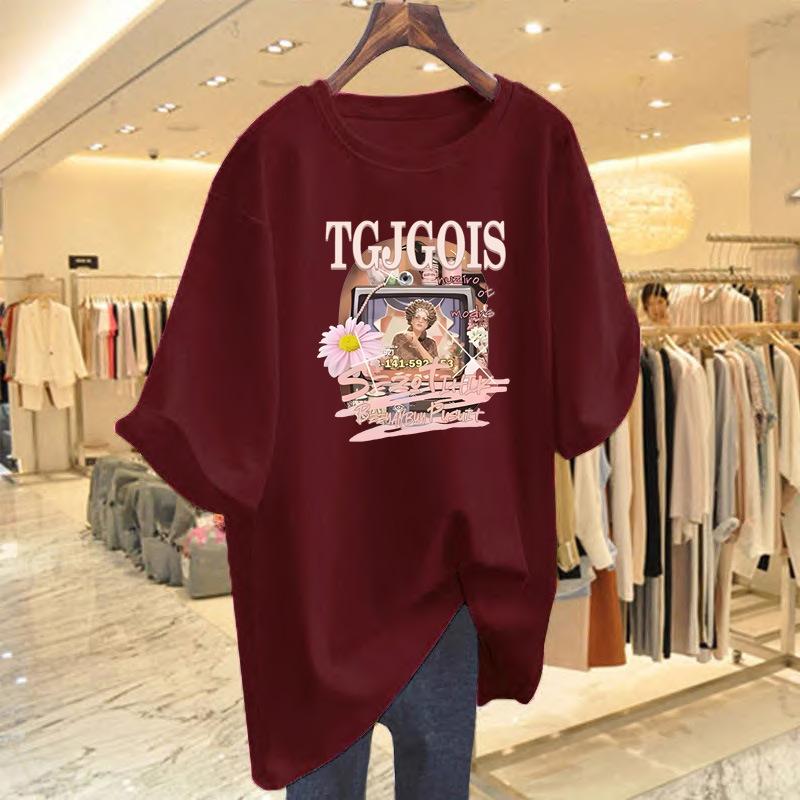 New printed cotton short-sleeved crew neck t-shirt summer new loose casual top bottoming shirt