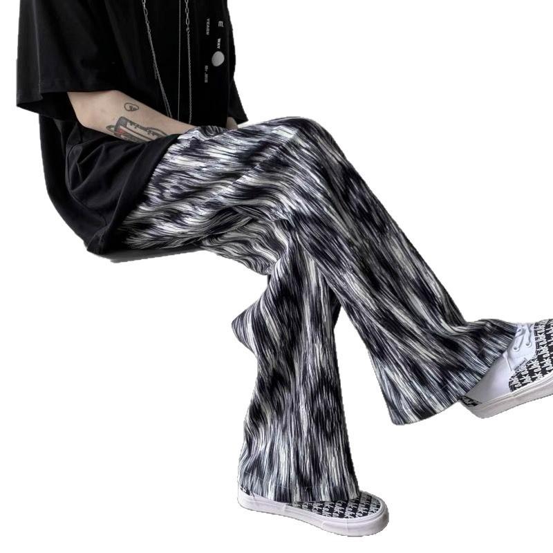 Mens Ice Tie-Dye Casual Pants American Style Thin Loose Straight Leg Hiphop Trousers