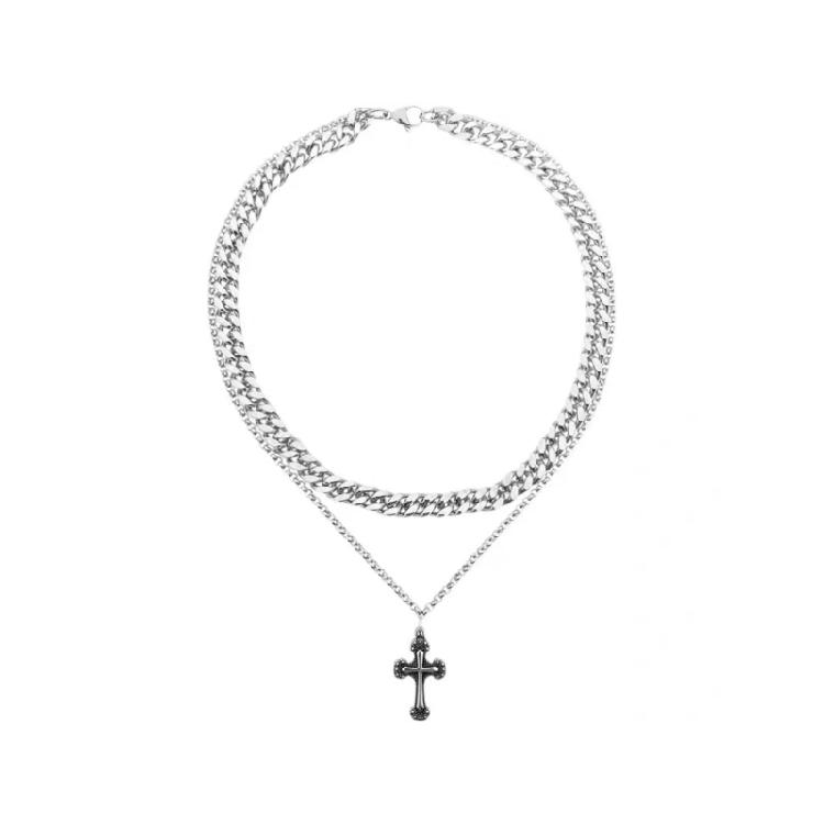 Элегантное колье с крестами, featuring double layer designs in steel and alloy for versatile styling 1