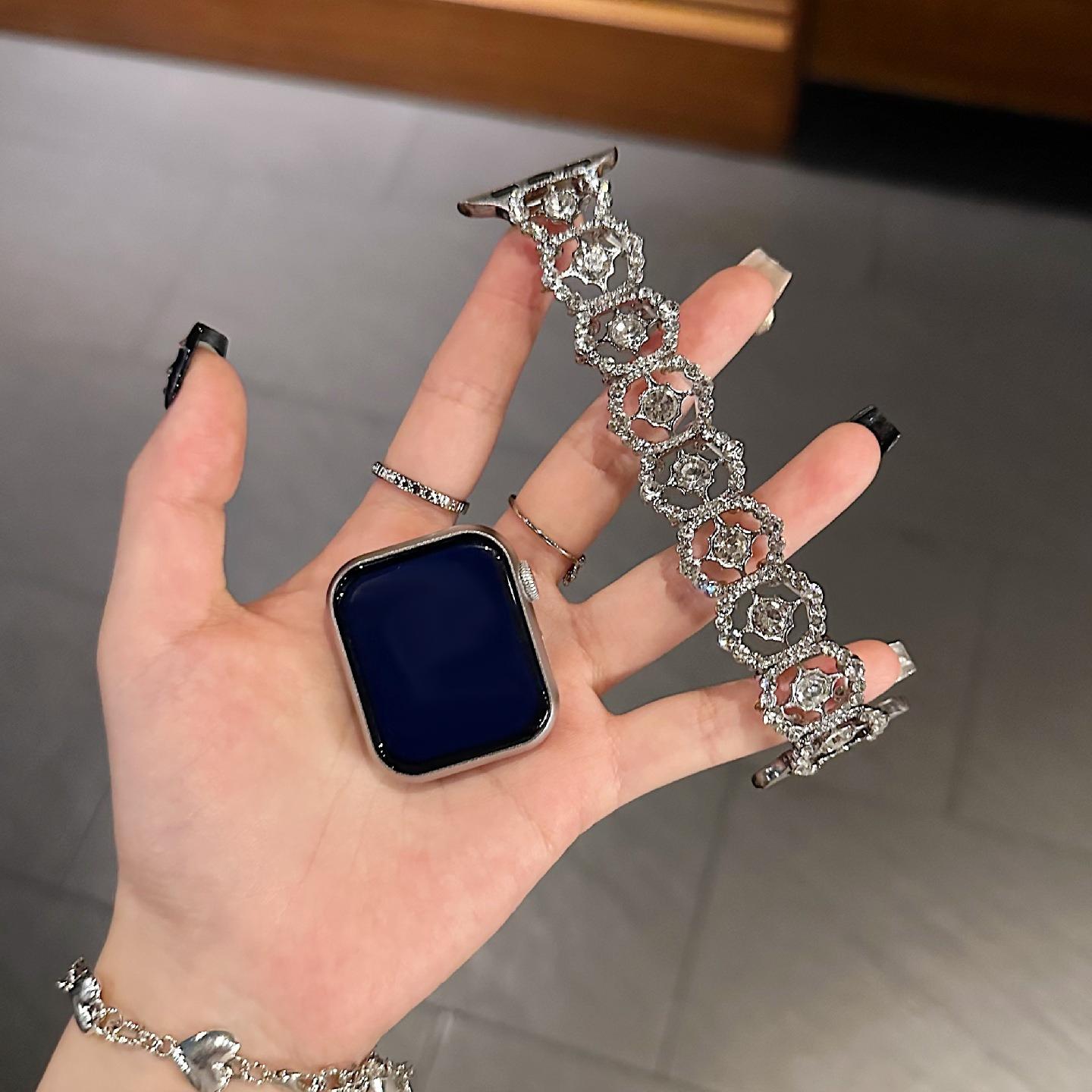

Ремешок для Apple Watch Band S11/10/9/8/7/SE/6/Ultra IWatch 49/46/45/44/42/41/40/38mm Роскошный Блестящий Алмазный Винтажный Браслет-Браслет 38 40 41(S11 10)42MM серебряный
