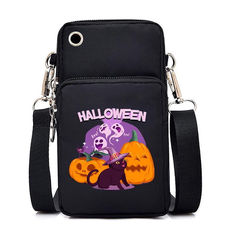 Ženy Mini taška na mobil Kreslená dýně Cat Crossbody Kabelky Halloween Muži Tote Peněženka Peněženka Taška přes rameno Kabelky pro teenagery