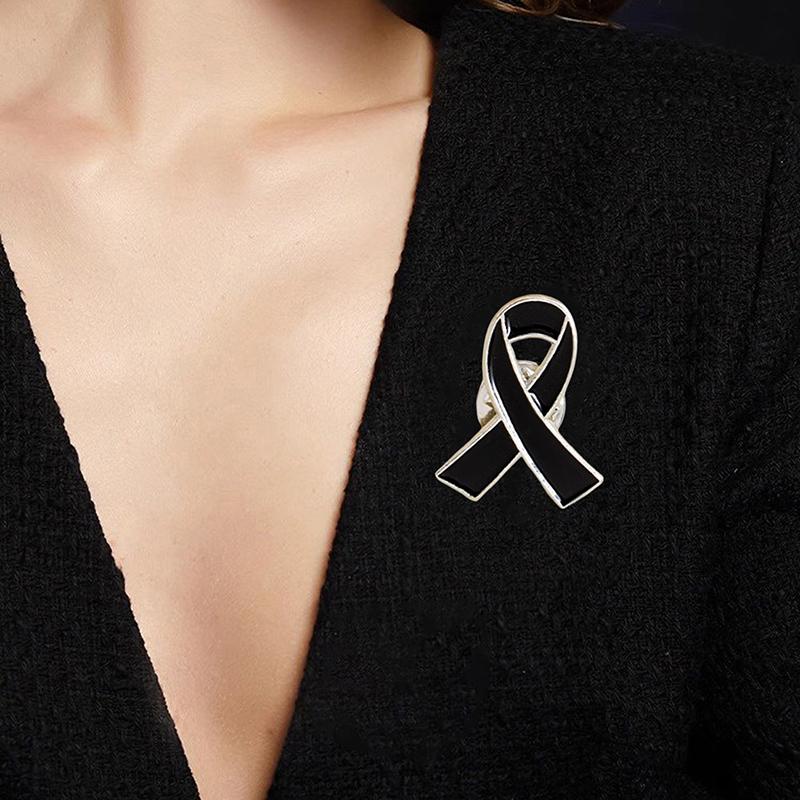 1/5/10Pcs Black White Ribbon Pin Badge Brooch Funerals Memorial Pin Enamel Black Ribbon Badge Mourning Badge Funeral Pin Brooch