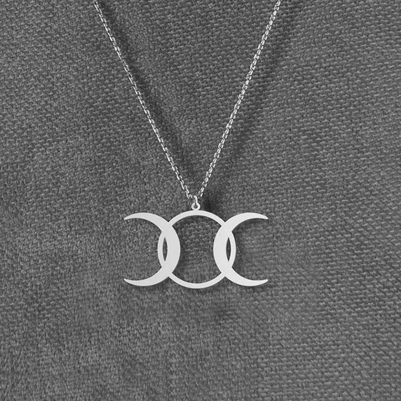 

Позолоченное 14-каратным золотом Тройное Лунное Божество Ожерелье Нержавеющая сталь Викканский Лунные Фазы Кулон Символ Женской Силы Украшение серебряный