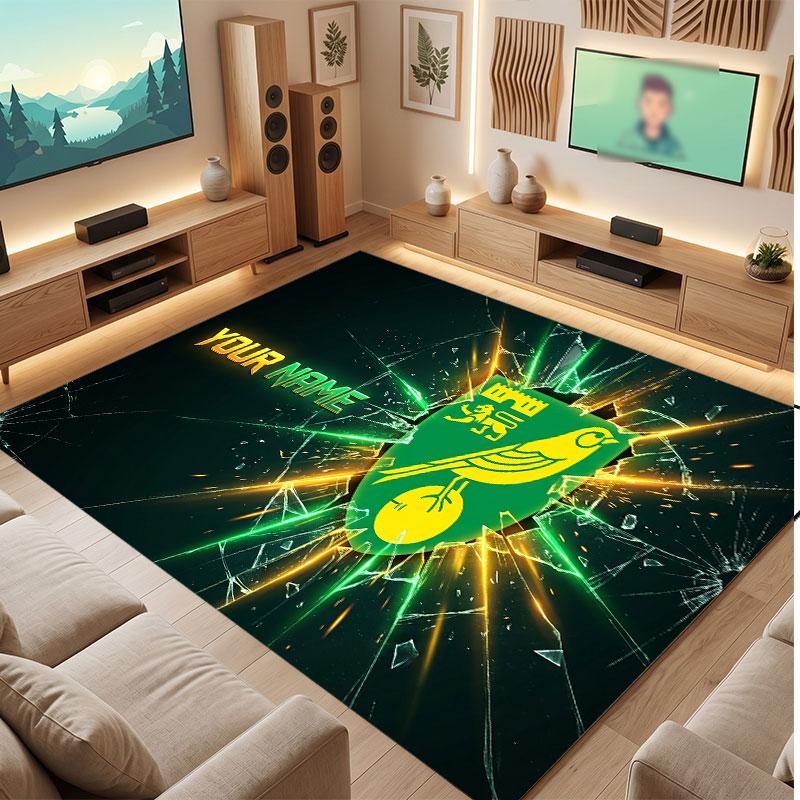 Norwich City Custom Crystal Velvet Rug, Personalized Name Text Print, Football Logo Soft Non‑Slip Floor Mat Home Decor Gift