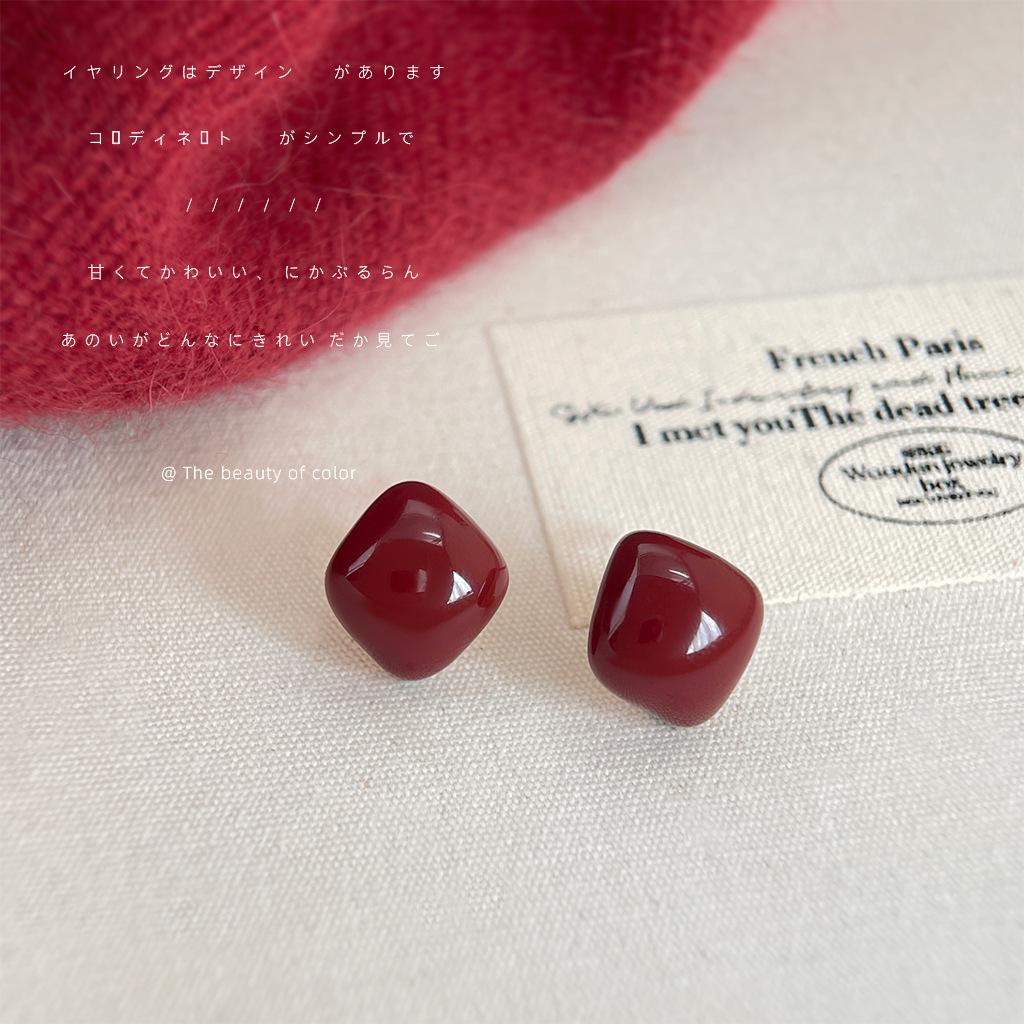 

Enamel drop glaze needle plated ankara burgundy port style geometric simple stud earrings