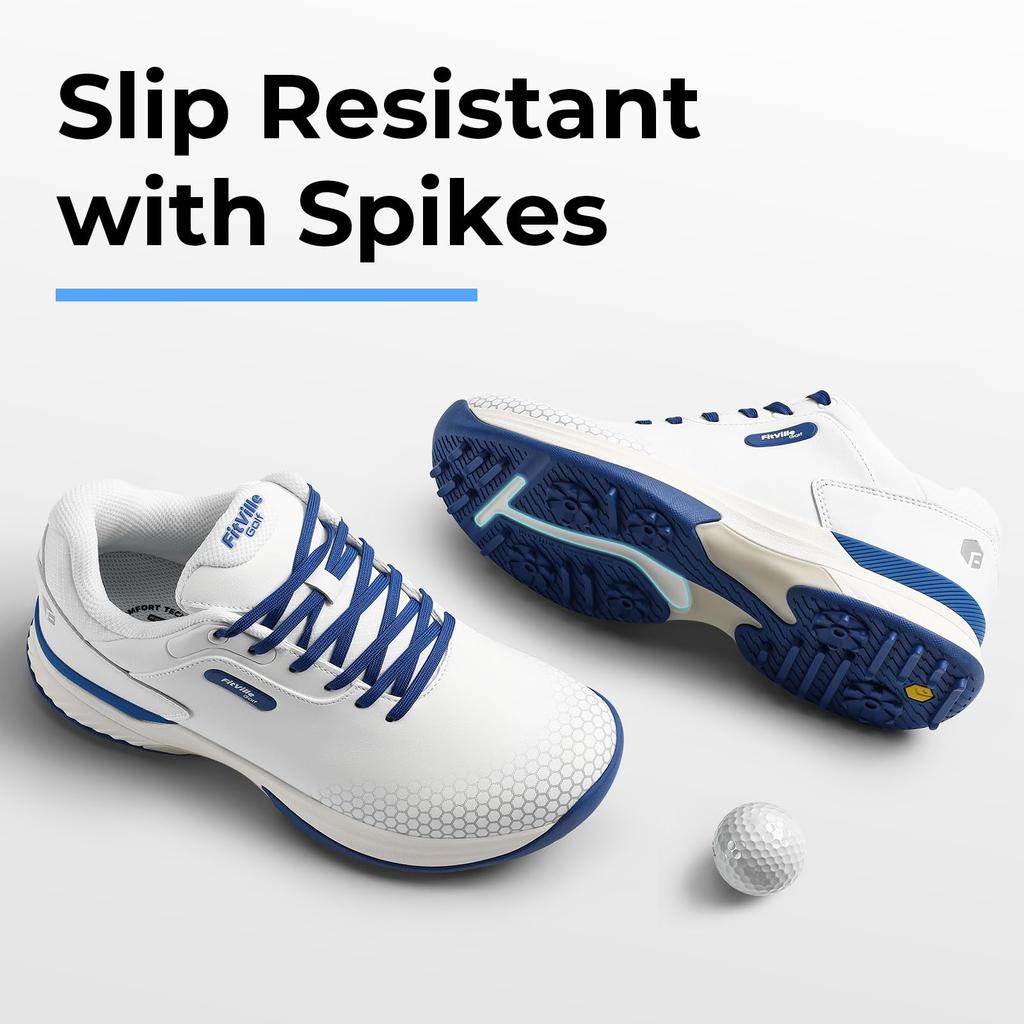 Wide Golf Shoes 2E 4E Golf Sneakers Spikes Waterproof Lightweight Golf Practice Shoes [FitVille] Men's Anti-Slip