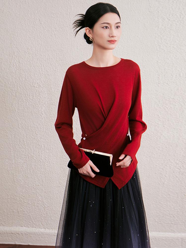 Autumn/Winter Slimming Round Neck Wool Knitwear Top