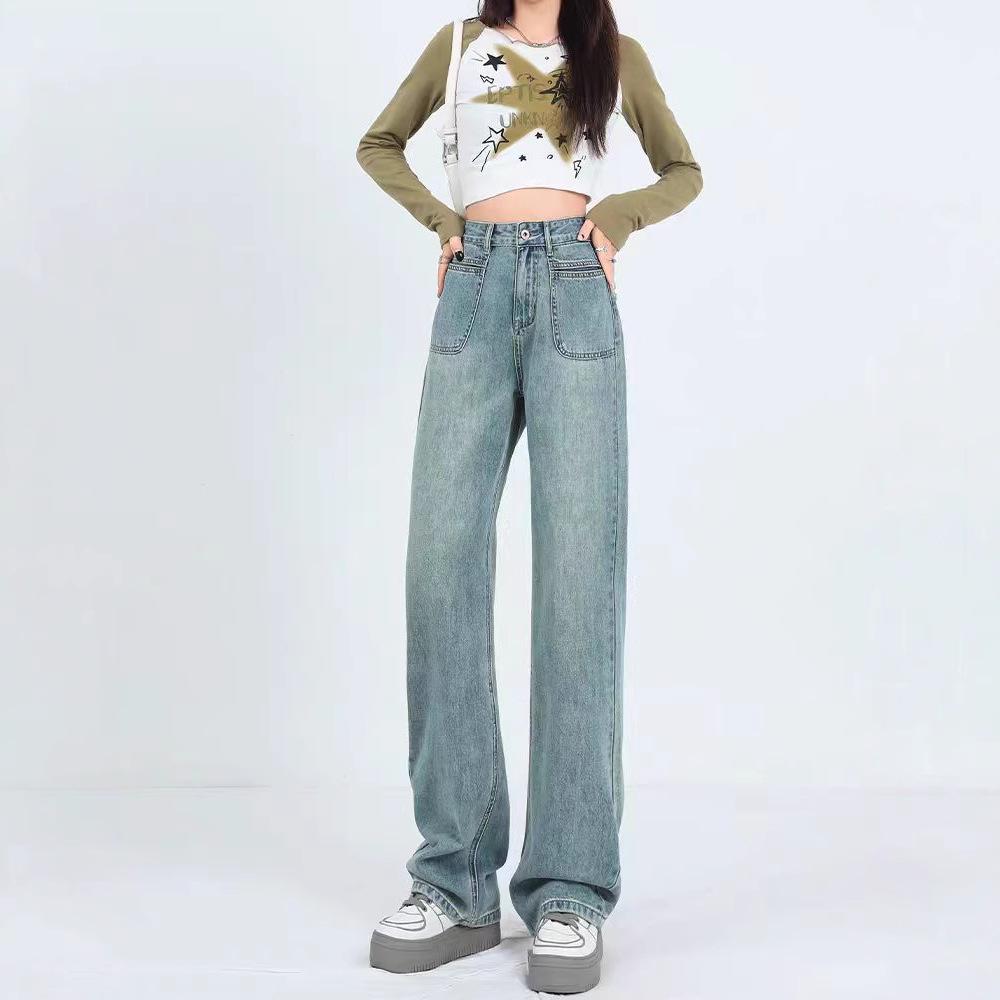 Women's Plus Size High Waist Wide Leg Jeans - Slim Fit, Winter, Thicken, Straight Leg, Loose, Drapey Long Pants
