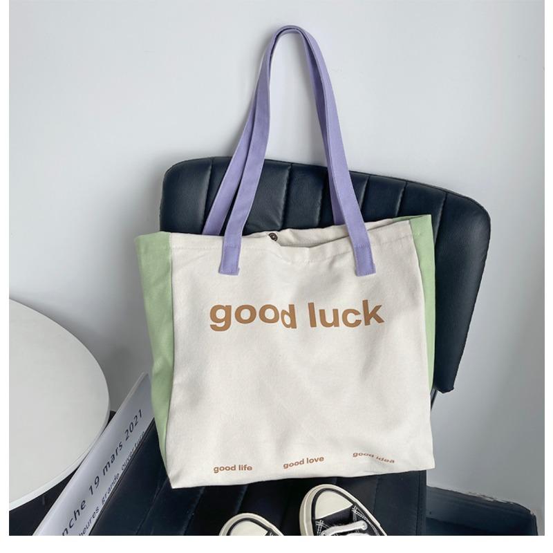 Canvas Bag Female Single Shoulder Patchwork Colorful Macaron Summer Light and Breathable Large Capacity Shoulder Tote Bag