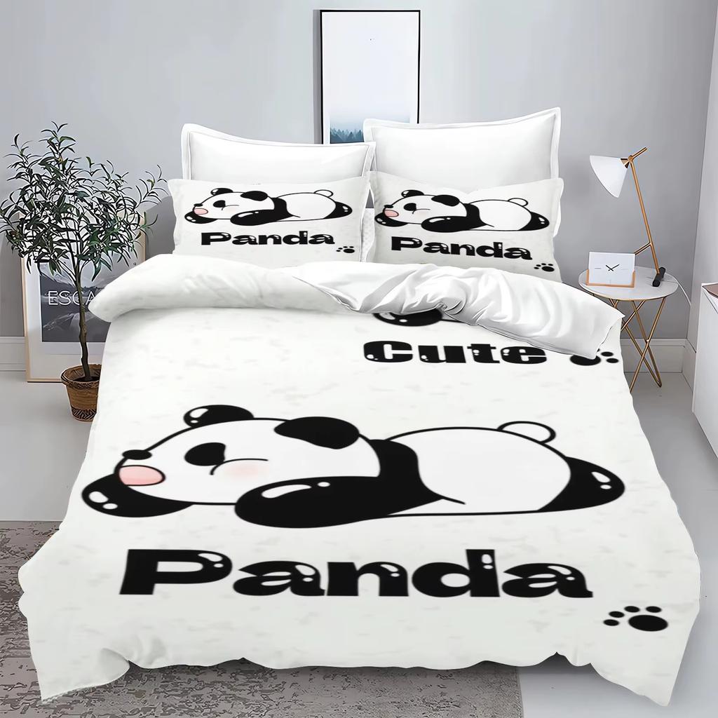 Cute Cartoon Panda 3D Printed Bedding Set Children'S Duvet Cover Pillow Case Set Anime  Polyester Home Decoration