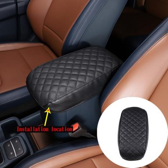 Black PU Leather Armrest Pad Cover Center Console Box For Ford Maverick -23