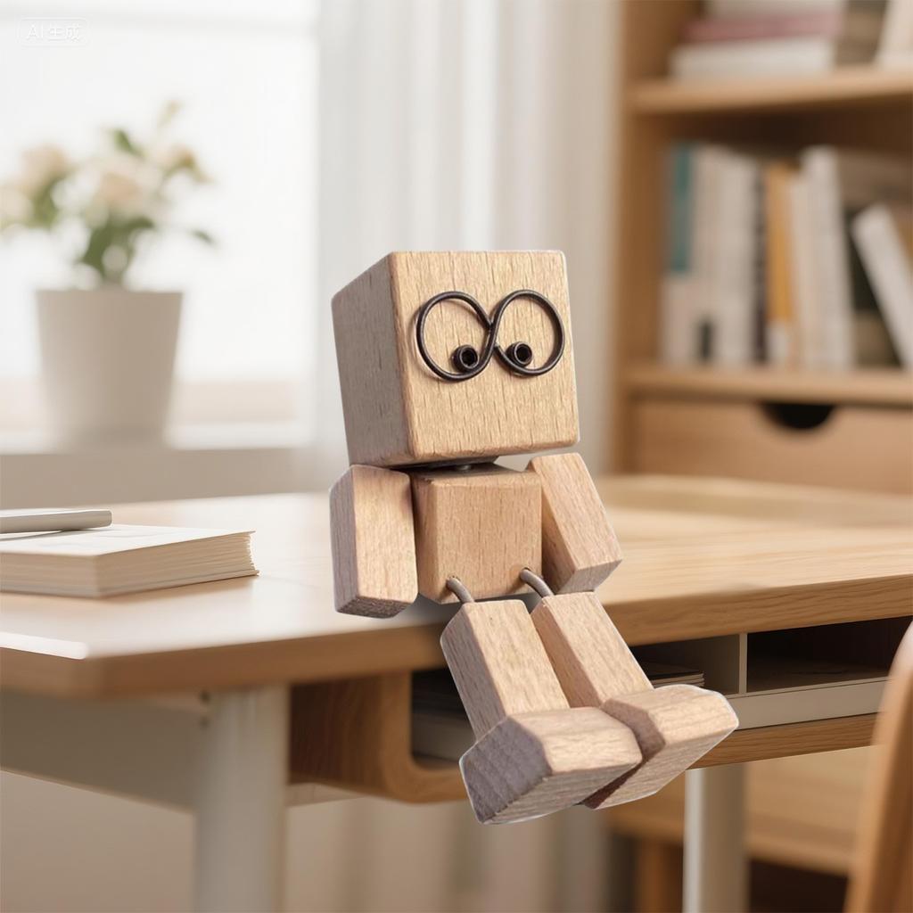 Shaking Wooden Man Statue Handmade Shaking Feet Wooden Doll For Home