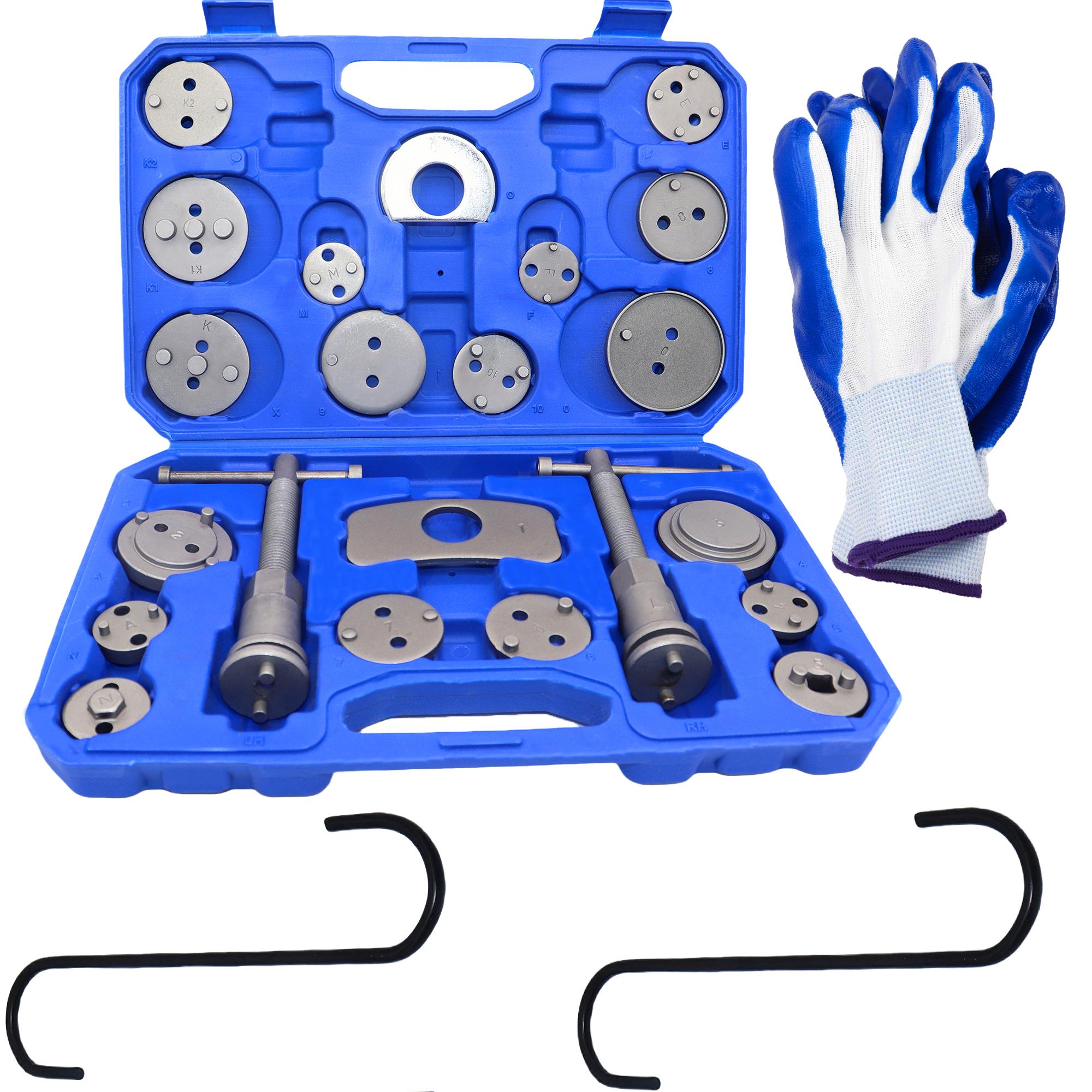 

24 pcs heavy duty brake piston caliper compressor rewind tool set and brake pad replacement reset, disc brake caliper compressor