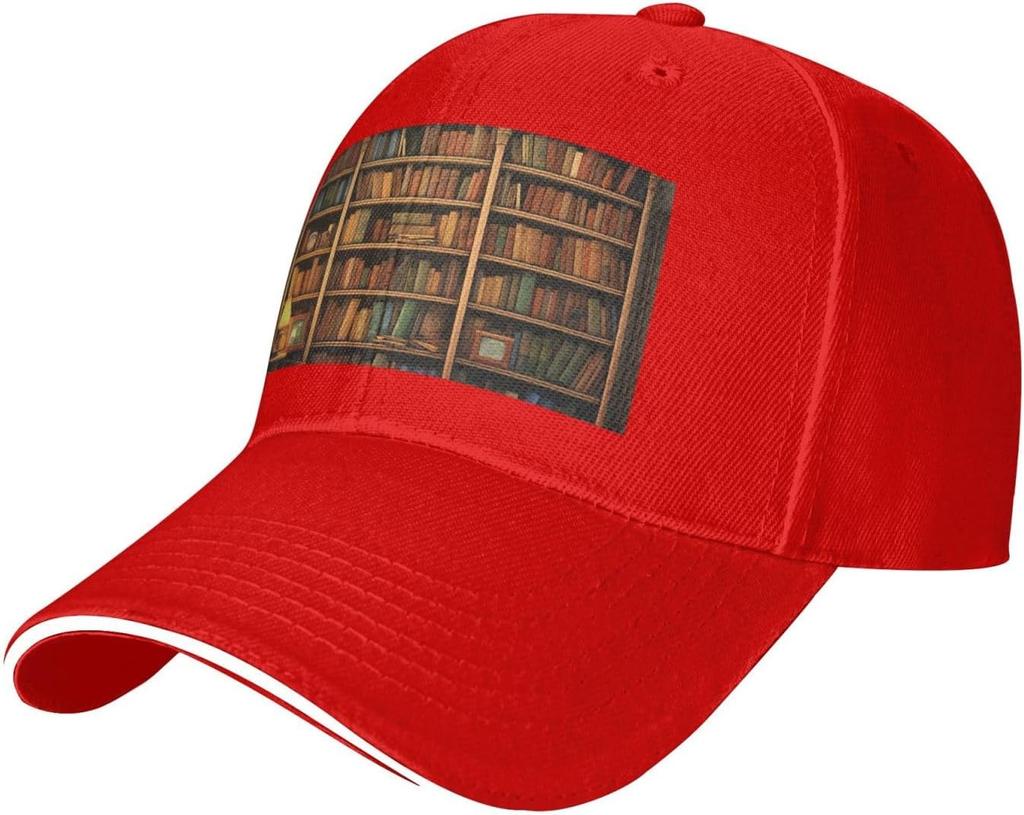 Retro Bookshelf Print Baseball Cap Adjustable Polyester Casual Dad Hat for Men Women
