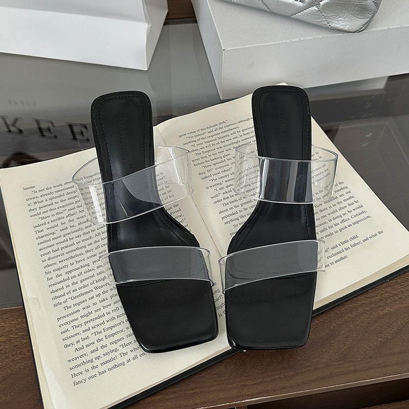 

Fashion Fashion Transparent Women Heels Pumps Shoes Slip On Footwear Square Toe Ladies High Heels Shoes Female Slides Sandals Pumps 35 чёрный