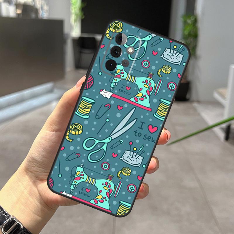 sewing machine tailor pattern Case For Samsung Galaxy A22 A32 A52 A15 A16 A05 A26 A36 A56 A53 A33 A13 A34 A54 A14 A35 A55