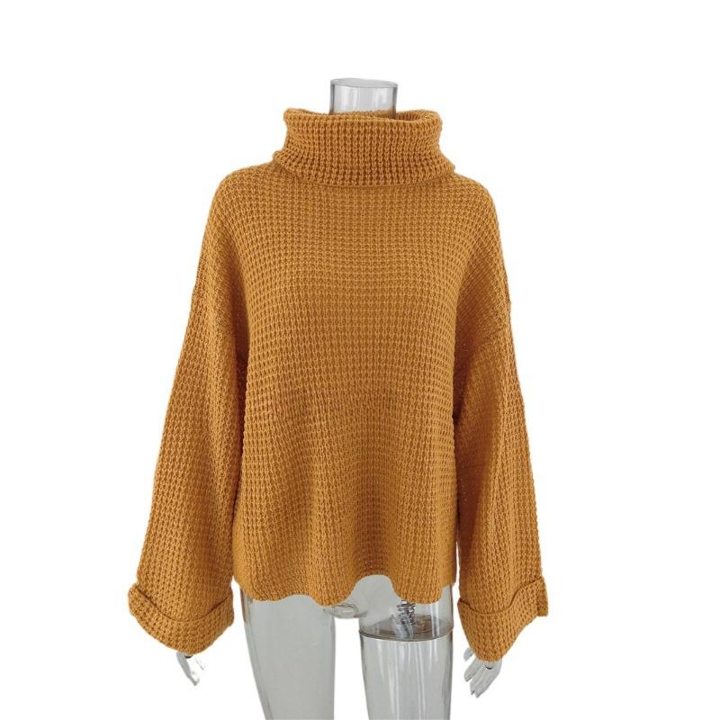 

IHUASU Женский осенне-зимний однотонный вязаный свитер с высоким воротом, длинный рукав, свободный свитер большого размера XL оранжевый
